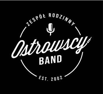 Logo zespołu Ostrowscy Band zawierające ikonę mikrofonu, rok założenia 2002 i rodzinny zespół muzyczny